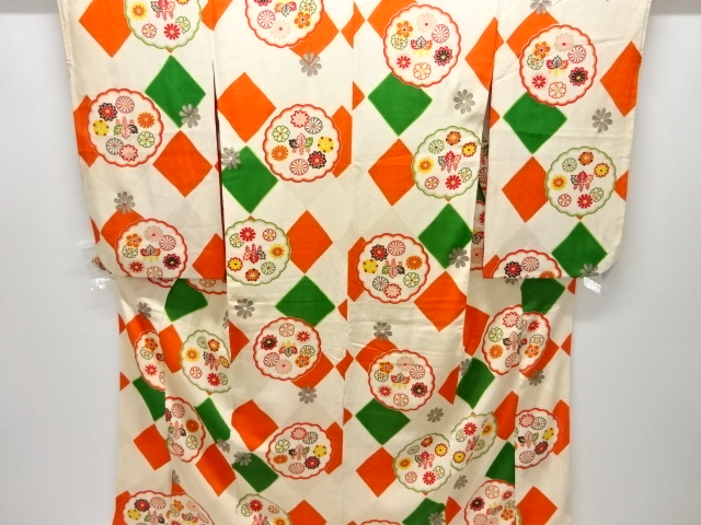 アンティーク　錦紗菊桐模様着物